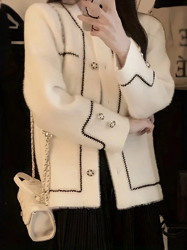 Weekend Offers That Impress Sixsr Contrast Trim Button Front Cardigan, Chic Long Sleeve Cardigan, Women's Clothing Weekend Offers That Impress Sixsr Contrast Trim Button Front Cardigan, Chic Long Sleeve Cardigan, Women's Clothing