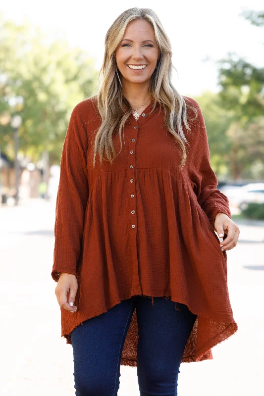 Take Advantage Stuck In Her Daydream Top, Dark Rust