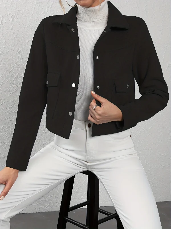 Online Exclusive Sixsr Solid Button Front Lapel Neck Jacket, Casual Long Sleeve Outerwear For Spring & Fall, Women's Clothing Online Exclusive Sixsr Solid Button Front Lapel Neck Jacket, Casual Long Sleeve Outerwear For Spring & Fall, Women's Clothing