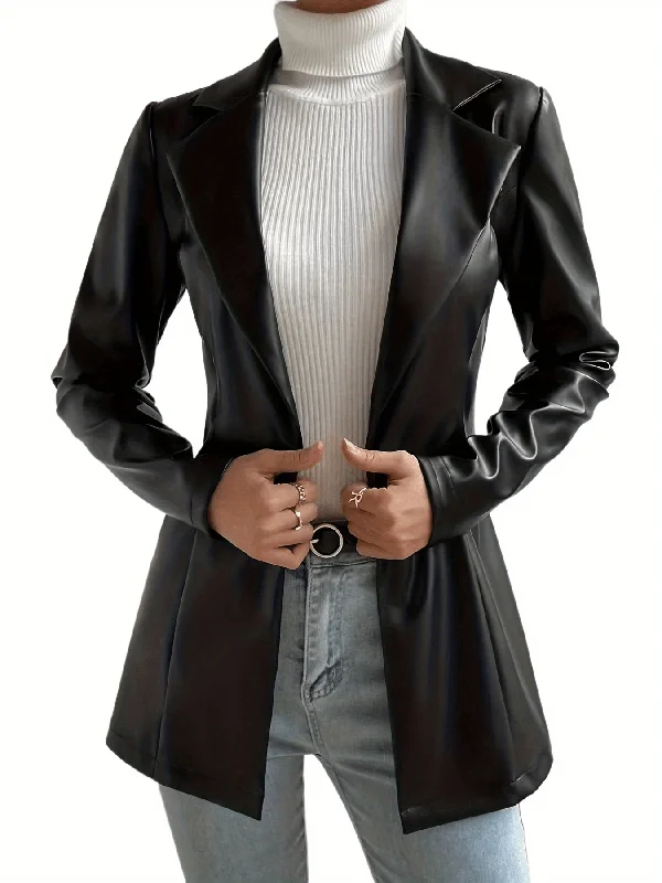 Clearance Sale Sixsr One Button PU Jacket, Elegant Lapel Open Front Long Sleeve Outerwear, Women's Clothing Clearance Sale Sixsr One Button PU Jacket, Elegant Lapel Open Front Long Sleeve Outerwear, Women's Clothing