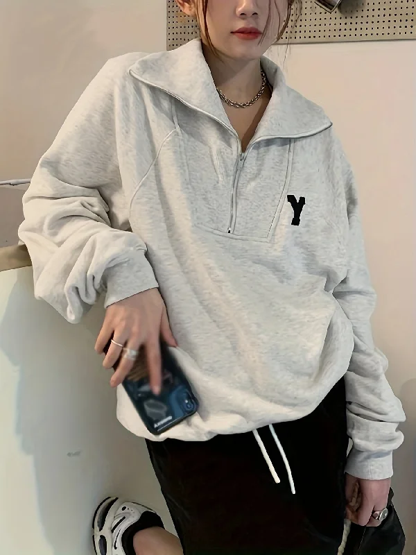 New Arrival Sixsr Latter Pattern Print Half Zip Sweatshirt, Casual Long Sleeve Lapel Sweatshirt For Fall & Winter, Women's Clothing New Arrival Sixsr Latter Pattern Print Half Zip Sweatshirt, Casual Long Sleeve Lapel Sweatshirt For Fall & Winter, Women's Clothing