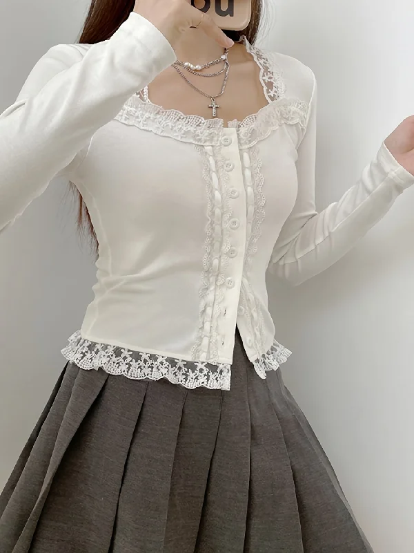 Special Discount Sixsr Basic Skinny Lace Hem T-shirt, Stretchy Long Sleeve Square Neck Solid T-Shirt, Casual Every Day Tops, Women's Clothing Special Discount Sixsr Basic Skinny Lace Hem T-shirt, Stretchy Long Sleeve Square Neck Solid T-Shirt, Casual Every Day Tops, Women's Clothing