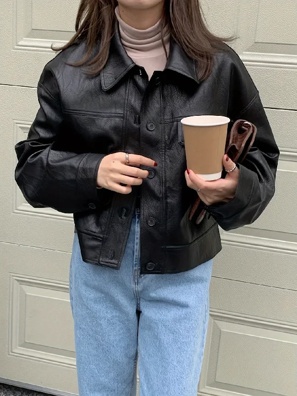Weekend Deals That Amaze Sixsr Solid Faux Leather Vintage Jacket, Long Sleeve Single Breasted Outwear For Fall & Winter, Women's Clothing Weekend Deals That Amaze Sixsr Solid Faux Leather Vintage Jacket, Long Sleeve Single Breasted Outwear For Fall & Winter, Women's Clothing