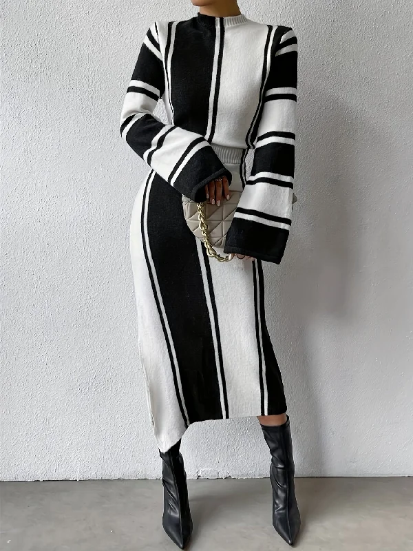 Quick Sale Sixsr Color Block Split Dress, Casual Mock Neck Long Sleeve Dress, Women's Clothing Quick Sale Sixsr Color Block Split Dress, Casual Mock Neck Long Sleeve Dress, Women's Clothing