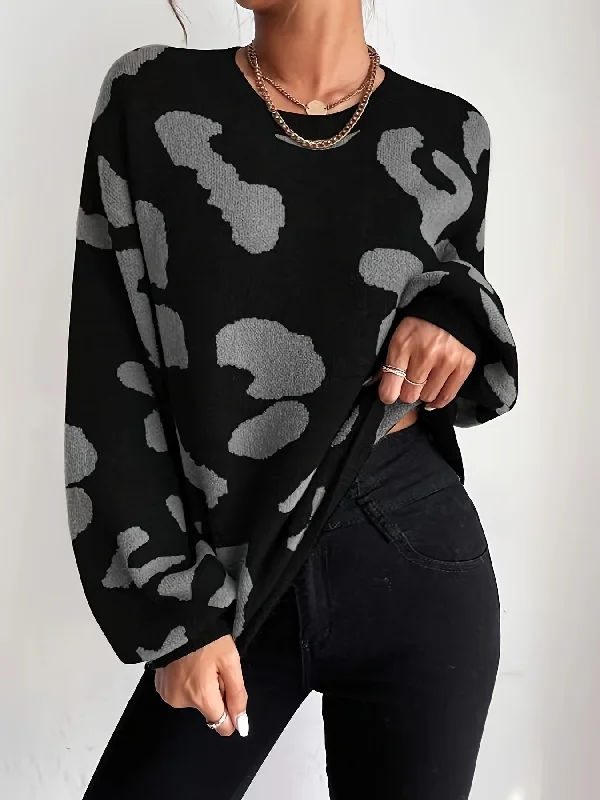 Can't Resist Sixsr Graphic Pattern Pullover Sweater, Casual Long Sleeve Crew Neck Sweater For Fall & Winter, Women's Clothing Can't Resist Sixsr Graphic Pattern Pullover Sweater, Casual Long Sleeve Crew Neck Sweater For Fall & Winter, Women's Clothing