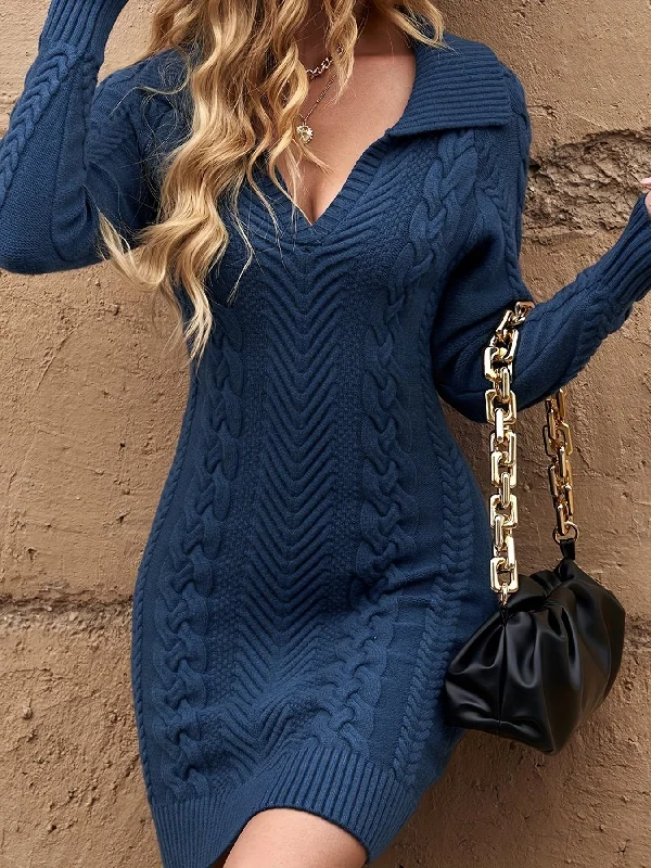 Weekend Offers That Please Sixsr Solid Cable Knit Sweater Dress, Elegant V Neck Long Sleeve Mini Dress, Women's Clothing Weekend Offers That Please Sixsr Solid Cable Knit Sweater Dress, Elegant V Neck Long Sleeve Mini Dress, Women's Clothing