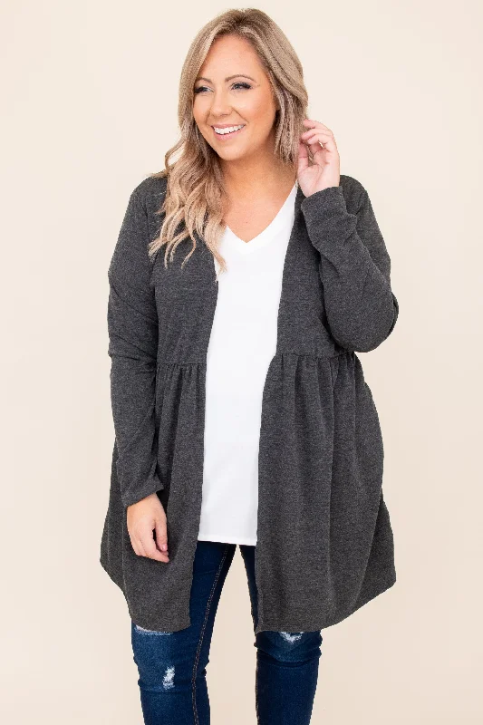 Weekend Savings Sensation Drawing Conclusions Cardigan, Charcoal
