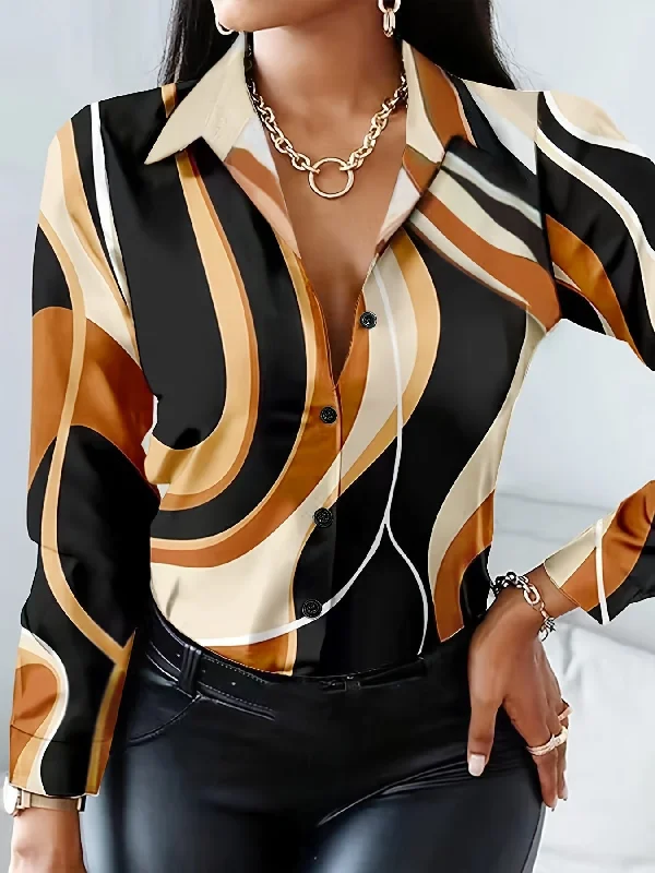 Quick Sale Sixsr Geo Print Shirt, Casual Button Front Long Sleeve Shirt, Women's Clothing Quick Sale Sixsr Geo Print Shirt, Casual Button Front Long Sleeve Shirt, Women's Clothing