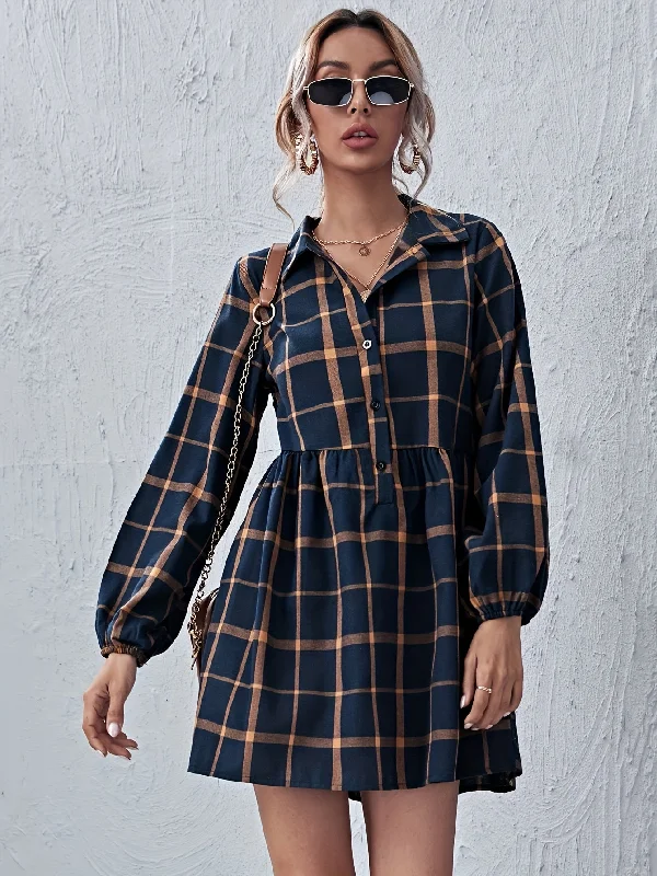 Hot Buy Sixsr Plaid Print Shirt Dress, Elegant Button Long Lantern Sleeve Dress For Spring & Fall, Women's Clothing Hot Buy Sixsr Plaid Print Shirt Dress, Elegant Button Long Lantern Sleeve Dress For Spring & Fall, Women's Clothing