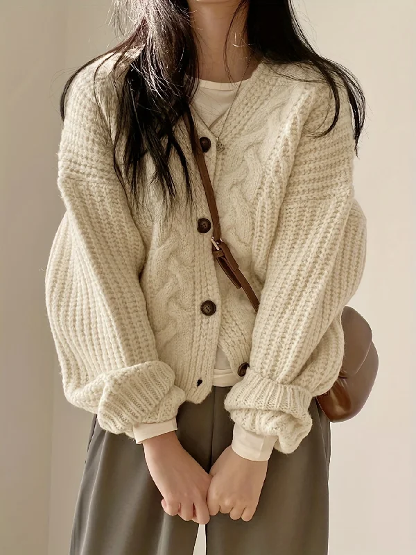 Online Exclusive Sixsr Button Front Chunky Knit Cardigan, Vintage Long Sleeve Cardigan For Fall & Winter, Women's Clothing Online Exclusive Sixsr Button Front Chunky Knit Cardigan, Vintage Long Sleeve Cardigan For Fall & Winter, Women's Clothing