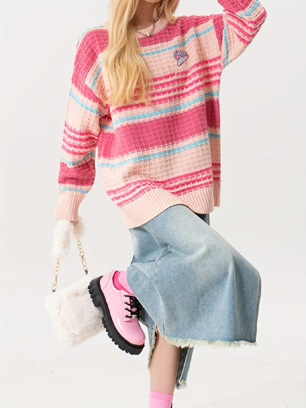Overstock Sale Sixsr Striped Crew Neck Pullover Sweater, Cute Long Sleeve Sweater For Fall & Winter, Women's Clothing Overstock Sale Sixsr Striped Crew Neck Pullover Sweater, Cute Long Sleeve Sweater For Fall & Winter, Women's Clothing