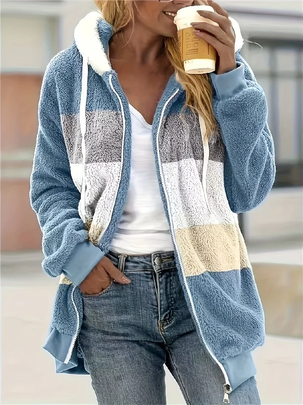 Overstock Sale Sixsr Plus Size Casual Coat, Women's Plus Colorblock Teddy Fleece Hooded Drawstring Long Sleeve Loose Fit Coat With Pockets Overstock Sale Sixsr Plus Size Casual Coat, Women's Plus Colorblock Teddy Fleece Hooded Drawstring Long Sleeve Loose Fit Coat With Pockets