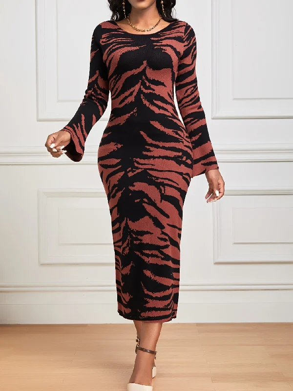 Weekend Shopping Made Better Sixsr Allover Print Crew Neck Bodycon Dress, Elegant Long Sleeve Midi Dress, Women's Clothing Weekend Shopping Made Better Sixsr Allover Print Crew Neck Bodycon Dress, Elegant Long Sleeve Midi Dress, Women's Clothing
