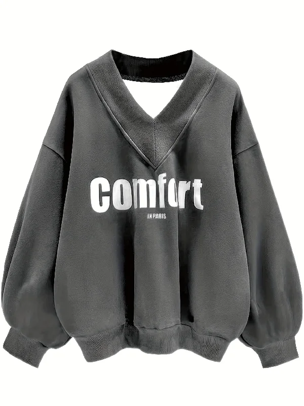 Weekend Offers That Tempt Sixsr Letter Graphic Print Sweatshirt, Long Sleeve V Neck Pullover Sweatshirt, Casual Tops For Fall & Winter, Women's Clothing Weekend Offers That Tempt Sixsr Letter Graphic Print Sweatshirt, Long Sleeve V Neck Pullover Sweatshirt, Casual Tops For Fall & Winter, Women's Clothing