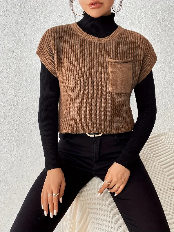 Weekend Bargains to Cherish Sixsr Solid Crew Neck Knitted Vest, Casual Sleeveless Pocket Sweater Vest, Women's Clothing Weekend Bargains to Cherish Sixsr Solid Crew Neck Knitted Vest, Casual Sleeveless Pocket Sweater Vest, Women's Clothing