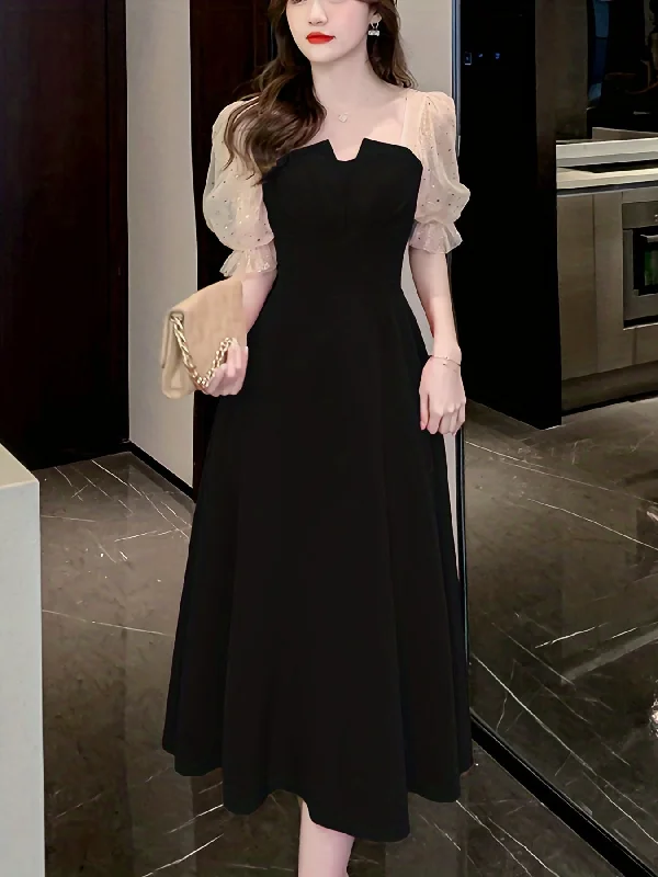 Super Bargain Sixsr Contrast Mesh Ruffle Dress, Elegant Puff Sleeve Evening Party Dress, Women's Clothing Super Bargain Sixsr Contrast Mesh Ruffle Dress, Elegant Puff Sleeve Evening Party Dress, Women's Clothing