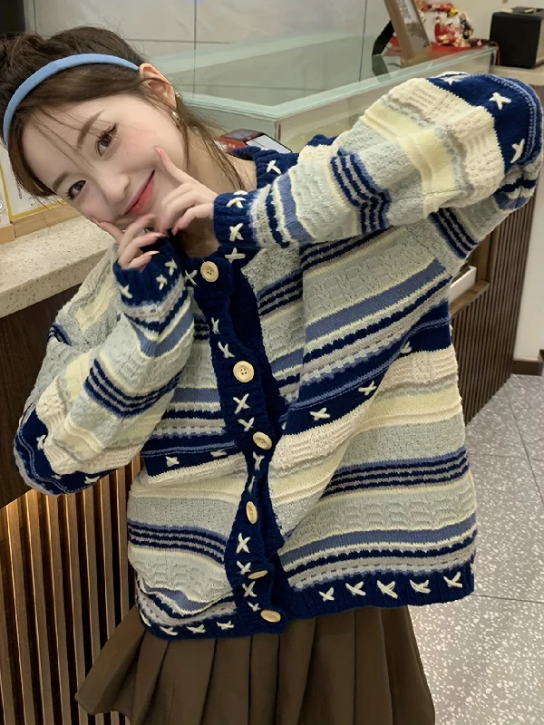 Weekend Savings Spectacle Sixsr Striped Button Front Cardigan, Casual Long Sleeve Drop Shoulder Outwear, Women's Clothing Weekend Savings Spectacle Sixsr Striped Button Front Cardigan, Casual Long Sleeve Drop Shoulder Outwear, Women's Clothing