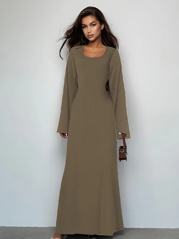 Weekend Savings Bonanza Sixsr Solid Tie Back U Neck Dress, Elegant Long Sleeve Maxi Dress, Women's Clothing Weekend Savings Bonanza Sixsr Solid Tie Back U Neck Dress, Elegant Long Sleeve Maxi Dress, Women's Clothing