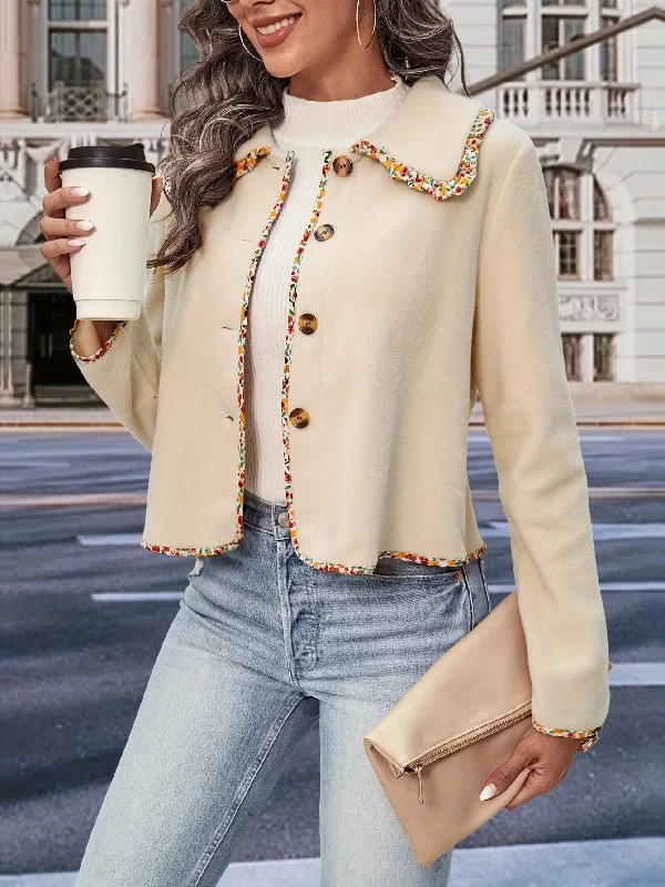 Today's Deal Sixsr Contrast Trim Fall & Winter Jacket, Elegant Button Front Long Sleeve Outerwear, Women's Clothing Today's Deal Sixsr Contrast Trim Fall & Winter Jacket, Elegant Button Front Long Sleeve Outerwear, Women's Clothing