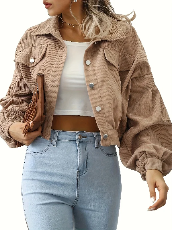 The Best Deal Sixsr Solid Lantern Sleeve Crop Jacket, Casual Button Front Drop Shoulder Jacket, Women's Clothing The Best Deal Sixsr Solid Lantern Sleeve Crop Jacket, Casual Button Front Drop Shoulder Jacket, Women's Clothing