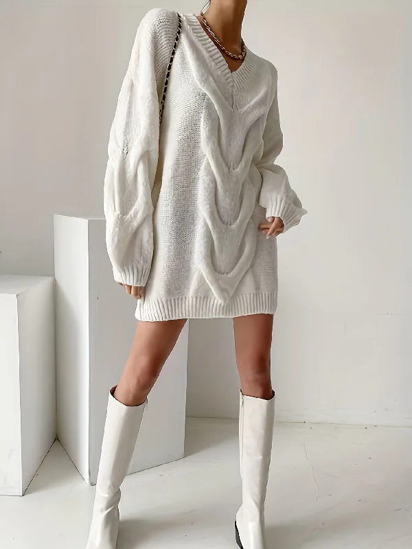 Weekend-Only Price Drops Sixsr Solid Cable Knit Sweater Dress, Casual V Neck Long Sleeve Dress, Women's Clothing Weekend-Only Price Drops Sixsr Solid Cable Knit Sweater Dress, Casual V Neck Long Sleeve Dress, Women's Clothing