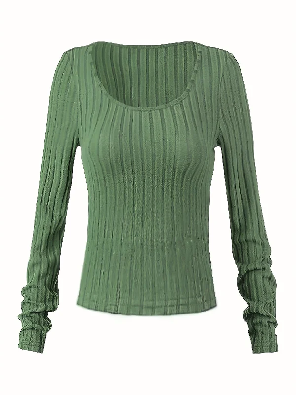 Weekend Shopping Extravaganza Sixsr Ribbed Solid Slim T-shirt, Casual Crew Neck Long Sleeve T-shirt, Women's Clothing Weekend Shopping Extravaganza Sixsr Ribbed Solid Slim T-shirt, Casual Crew Neck Long Sleeve T-shirt, Women's Clothing
