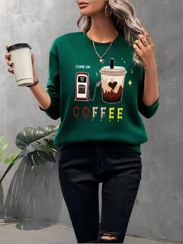 Bonus Offer Sixsr Coffee & Letter Pattern Pullover Sweatshirt, Casual Long Sleeve Crew Neck Sweatshirt For Fall & Winter, Women's Clothing Bonus Offer Sixsr Coffee & Letter Pattern Pullover Sweatshirt, Casual Long Sleeve Crew Neck Sweatshirt For Fall & Winter, Women's Clothing