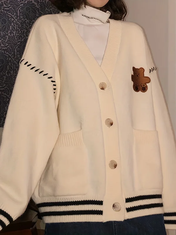 Time-Limited Offer Sixsr Cute Bear Embroidered Cardigan, Casual Long Sleeve Cardigan For Fall & Winter, Women's Clothing Time-Limited Offer Sixsr Cute Bear Embroidered Cardigan, Casual Long Sleeve Cardigan For Fall & Winter, Women's Clothing