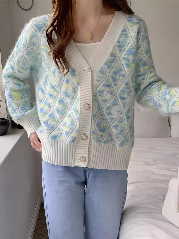 Today Only Sixsr Argyle Pattern Button Down Knit Cardigan, Elegant V Neck Long Sleeve Sweater, Women's Clothing Today Only Sixsr Argyle Pattern Button Down Knit Cardigan, Elegant V Neck Long Sleeve Sweater, Women's Clothing