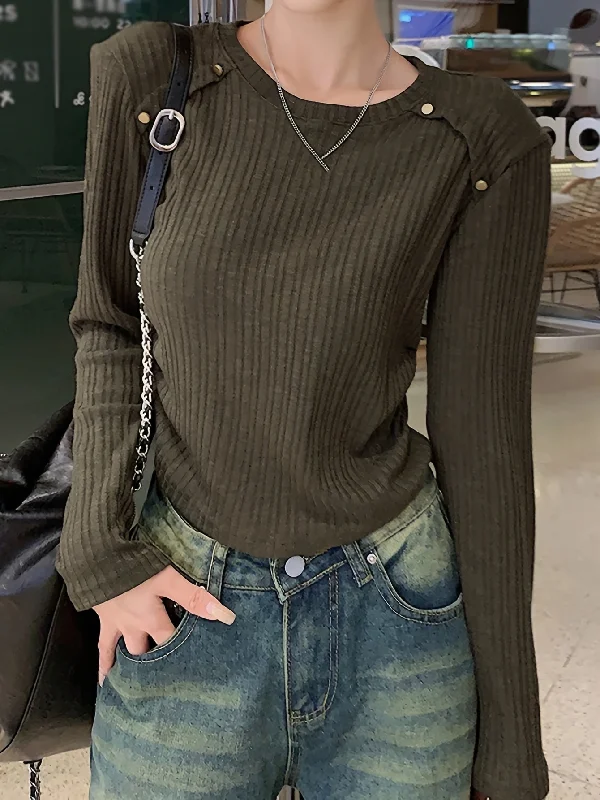 Instant Savings Sixsr Solid Crew Neck Rib Knit Top, Casual Long Sleeve Slim Crop Sweater For Spring & Fall, Women's Clothing Instant Savings Sixsr Solid Crew Neck Rib Knit Top, Casual Long Sleeve Slim Crop Sweater For Spring & Fall, Women's Clothing
