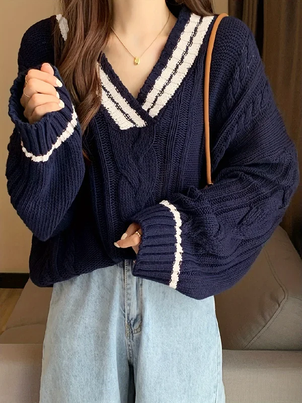 Lowest Rates Sixsr Cable Knit V Neck Pullover Sweater, Casual Long Sleeve Oversized Sweater, Women's Clothing Lowest Rates Sixsr Cable Knit V Neck Pullover Sweater, Casual Long Sleeve Oversized Sweater, Women's Clothing