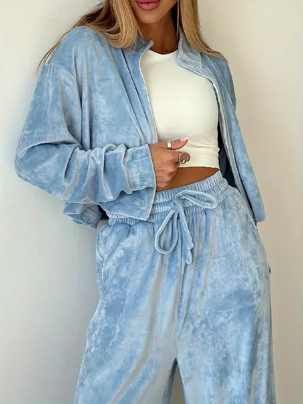 Weekend Deals That Dazzle Sixsr Casual Solid Print Two-piece Set, Zip Front Long Sleeve Jacket & Drawstring Elastic Waist Pants Outfits, Women's Clothing Weekend Deals That Dazzle Sixsr Casual Solid Print Two-piece Set, Zip Front Long Sleeve Jacket & Drawstring Elastic Waist Pants Outfits, Women's Clothing