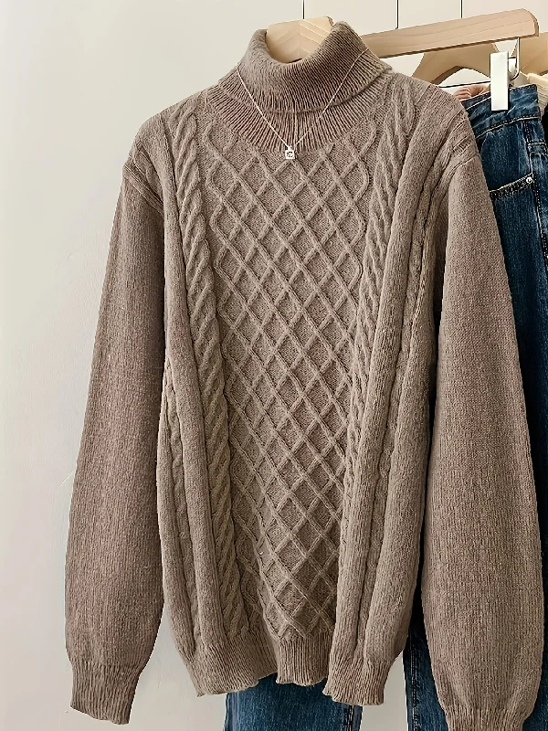 Hurry Up Sixsr Geo Pattern Turtle Neck Pullover Sweater, Elegant Long Sleeve Sweater, Women's Clothing Hurry Up Sixsr Geo Pattern Turtle Neck Pullover Sweater, Elegant Long Sleeve Sweater, Women's Clothing