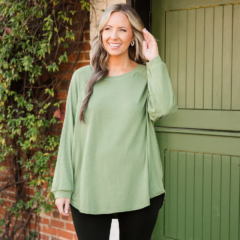 Deal of the Day Curved Hem Slouchy Dolman Tunic, Sage