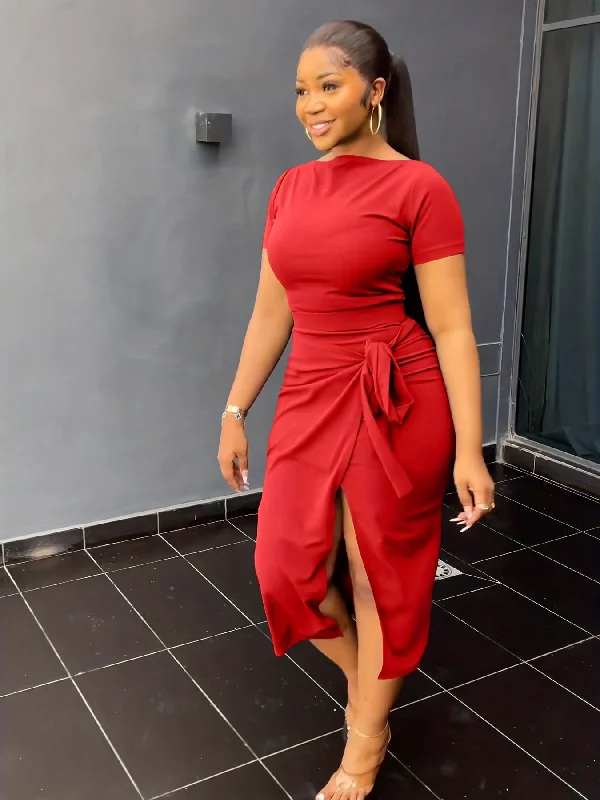 Weekend Deals to Make You Happy Sixsr Solid Casual Two-piece Set, Slim Short Sleeve Tops & Knotted Split Skirts Outfits, Women's Clothing Weekend Deals to Make You Happy Sixsr Solid Casual Two-piece Set, Slim Short Sleeve Tops & Knotted Split Skirts Outfits, Women's Clothing