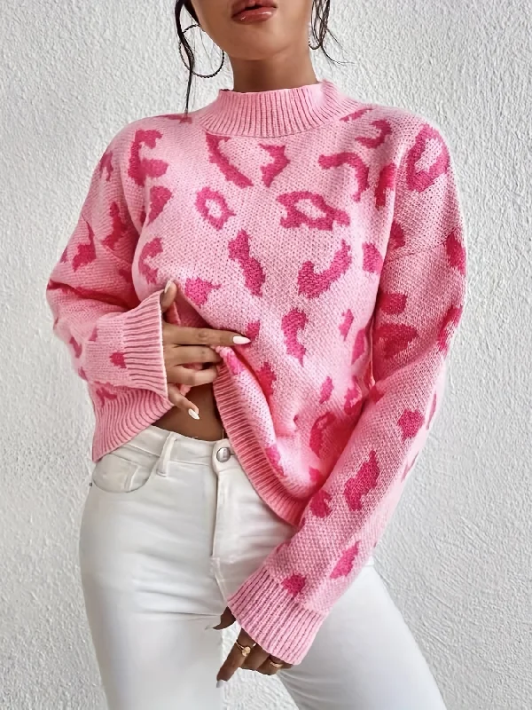 Now Available Sixsr Leopard Pattern Mock Neck Sweater, Casual Long Sleeve Sweater For Fall & Winter, Women's Clothing Now Available Sixsr Leopard Pattern Mock Neck Sweater, Casual Long Sleeve Sweater For Fall & Winter, Women's Clothing