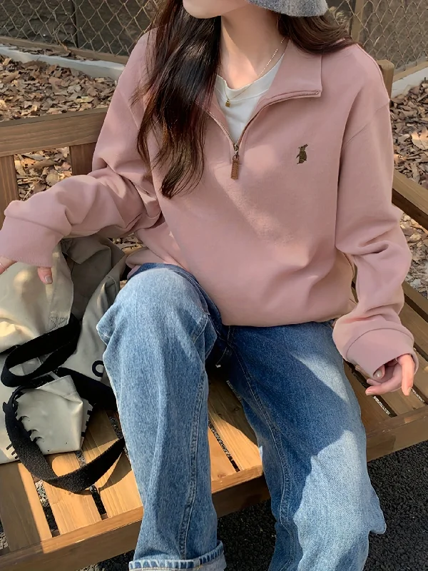 Super Discount Sixsr Solid Zip Front Pullover Sweatshirt, Casual Long Sleeve Sweatshirt For Fall & Winter, Women's Clothing Super Discount Sixsr Solid Zip Front Pullover Sweatshirt, Casual Long Sleeve Sweatshirt For Fall & Winter, Women's Clothing