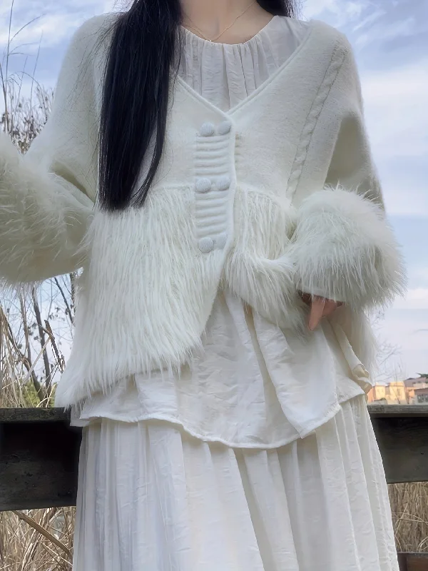 Closeout Deal Sixsr Faux Fur Decor Button Front Cardigan, Long Sleeve Cardigan For Fall & Winter, Women's Clothing Closeout Deal Sixsr Faux Fur Decor Button Front Cardigan, Long Sleeve Cardigan For Fall & Winter, Women's Clothing