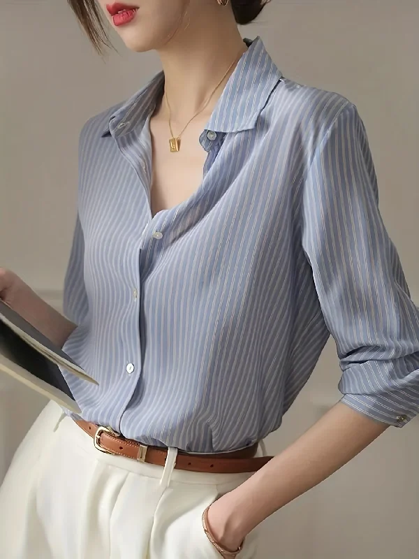 Special Offer Sixsr Elegant Striped Button Front Shirt, Long Sleeve Shirt For Office & Work, Women's Clothing Special Offer Sixsr Elegant Striped Button Front Shirt, Long Sleeve Shirt For Office & Work, Women's Clothing