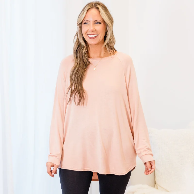 While Supplies Last Curved Hem Slouchy Dolman Tunic, Blush Fleece