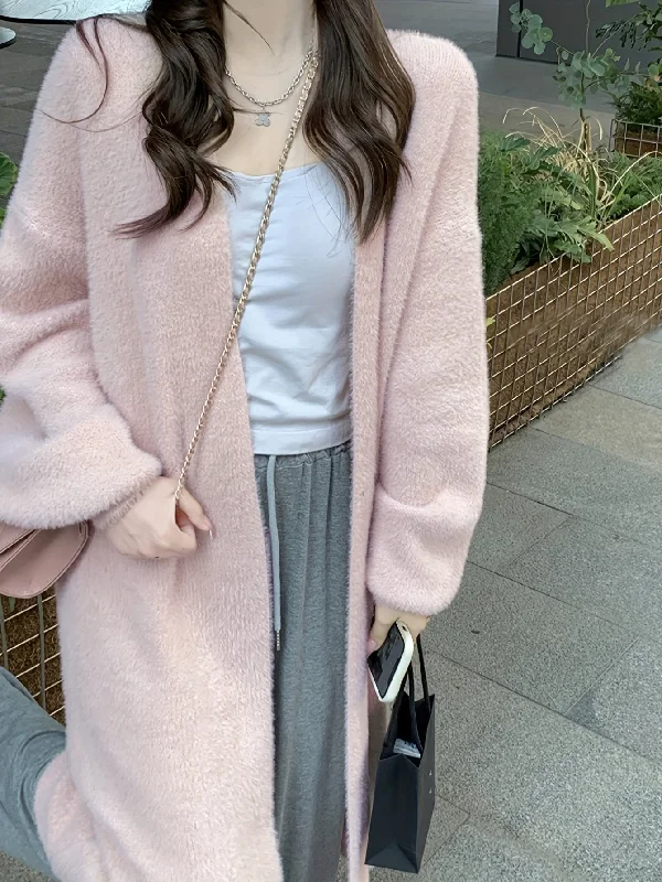 Big Deal Sixsr Solid Open Front Loose Knit Cardigan, Elegant Long Sleeve Mid Length Comfy Sweater, Women's Clothing Big Deal Sixsr Solid Open Front Loose Knit Cardigan, Elegant Long Sleeve Mid Length Comfy Sweater, Women's Clothing
