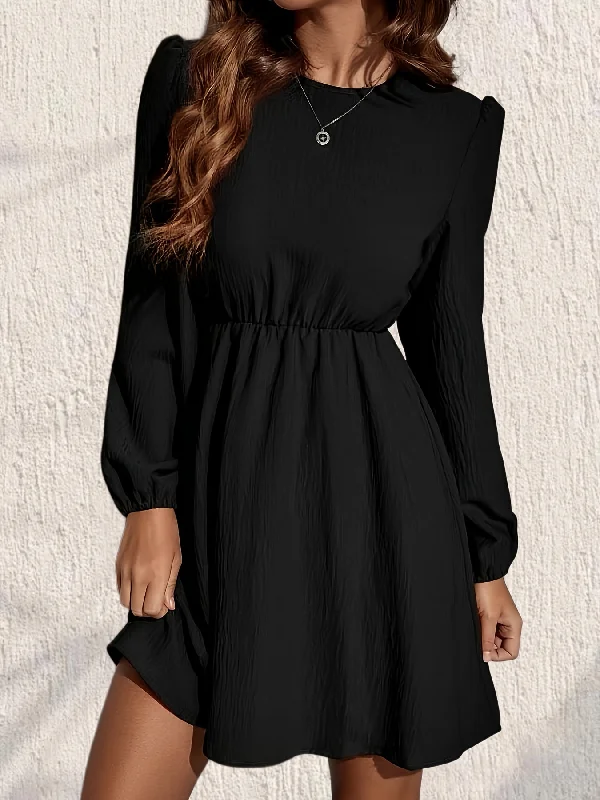 Year-End Clearance Sixsr Cinched Waist Solid Dress, Elegant Crew Neck Lantern Sleeve Dress, Women's Clothing Year-End Clearance Sixsr Cinched Waist Solid Dress, Elegant Crew Neck Lantern Sleeve Dress, Women's Clothing