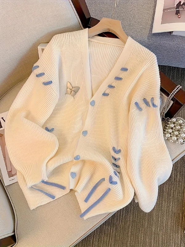 One-Day Only Sixsr Lace Up Button Down Knit Cardigan, Casual Long Sleeve Loose Sweater, Women's Clothing One-Day Only Sixsr Lace Up Button Down Knit Cardigan, Casual Long Sleeve Loose Sweater, Women's Clothing
