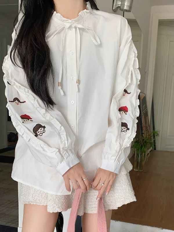Weekend Shopping Made Better Sixsr Cartoon Pattern Lettuce Trim Blouse, Casual Long Sleeve Blouse For Spring & Fall, Women's Clothing Weekend Shopping Made Better Sixsr Cartoon Pattern Lettuce Trim Blouse, Casual Long Sleeve Blouse For Spring & Fall, Women's Clothing