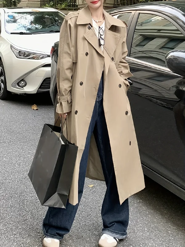 Unwind with Weekend Discounts Sixsr Double Breasted Long Length Trench Coat, Casual Solid Long Sleeve Outerwear, Women's Clothing Unwind with Weekend Discounts Sixsr Double Breasted Long Length Trench Coat, Casual Solid Long Sleeve Outerwear, Women's Clothing