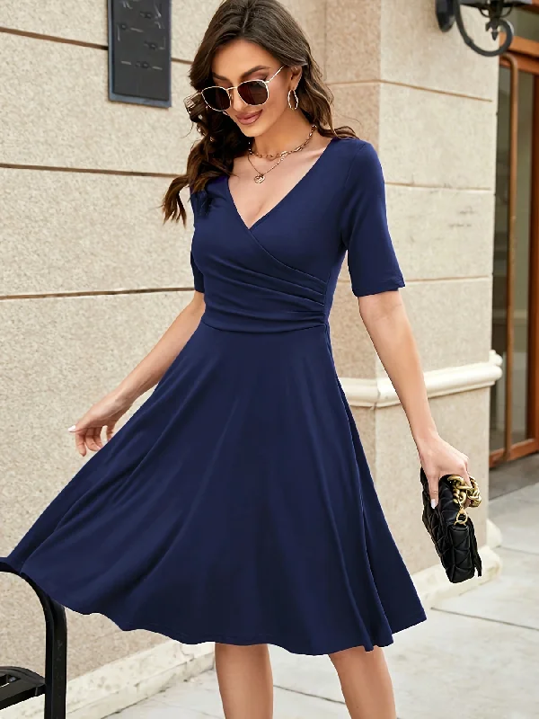 Savings Soar This Weekend Sixsr Solid Surplice Neck Dress, Casual Short Sleeve Dress, Women's Clothing Savings Soar This Weekend Sixsr Solid Surplice Neck Dress, Casual Short Sleeve Dress, Women's Clothing