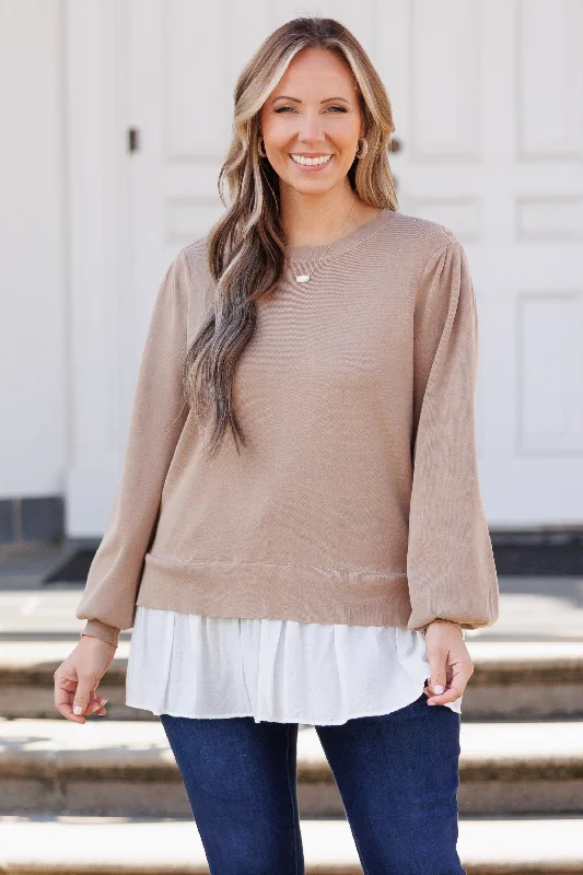 Act Fast The Sweetest Goodbyes Top, Taupe/White