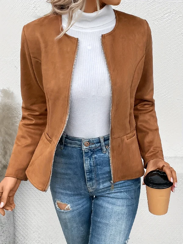 Weekend-Only Price Drops Sixsr Solid Zip Up Jacket, Casual Long Sleeve Crew Neck Outerwear For Spring & Fall, Women's Clothing Weekend-Only Price Drops Sixsr Solid Zip Up Jacket, Casual Long Sleeve Crew Neck Outerwear For Spring & Fall, Women's Clothing