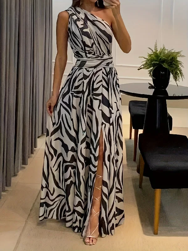 Online Deal Sixsr Abstract Print One Shoulder Dress, Elegant Backless Sleeveless Maxi Dress, Women's Clothing Online Deal Sixsr Abstract Print One Shoulder Dress, Elegant Backless Sleeveless Maxi Dress, Women's Clothing