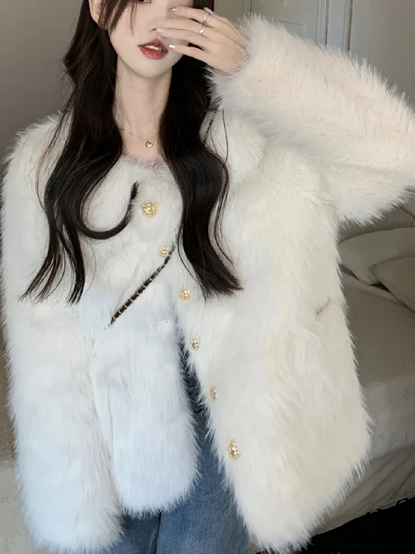 Celebrate the Weekend with Discounts Sixsr Fluffy Solid Warm Coat, Casual Button Front Long Sleeve Outerwear, Women's Clothing Celebrate the Weekend with Discounts Sixsr Fluffy Solid Warm Coat, Casual Button Front Long Sleeve Outerwear, Women's Clothing